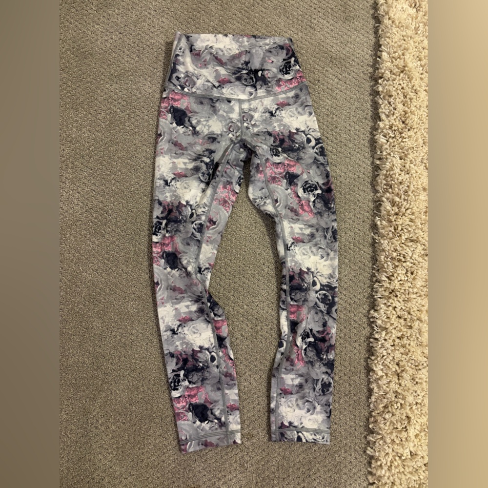lululemon athletica Floral Kids Leggings - Pink, Gray, White